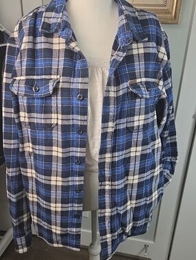 Orvis Blue and White Heavy Plaid  Button-Down Shirt Jacket *No Size Tag.
